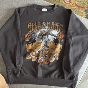 Billabong Black Crewneck Sweatshirt with Floral Skeleton Graphic